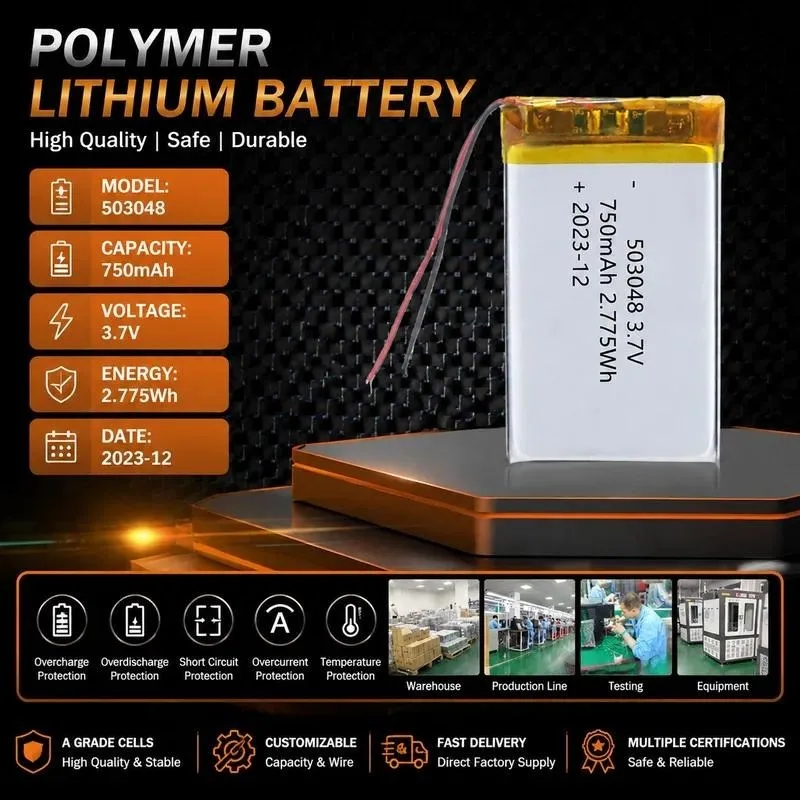 104pcs Polymer lithium battery 503048 750mAh electric breast pump heating cup beauty instrument battery 3.7V