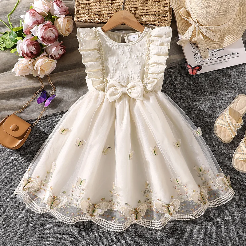 

Girls Birthday Party Dress Butterfly Embroidery Princess Tulle Dress Wedding Pageant Evening Kids Dresses Summer Clothes 1-6Y