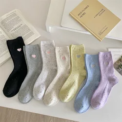 Heart Print Women Socks Korean Style Harajuku Vintage Streetwear Crew Socks Soft Cotton Breathable School Girls Long Socks Women