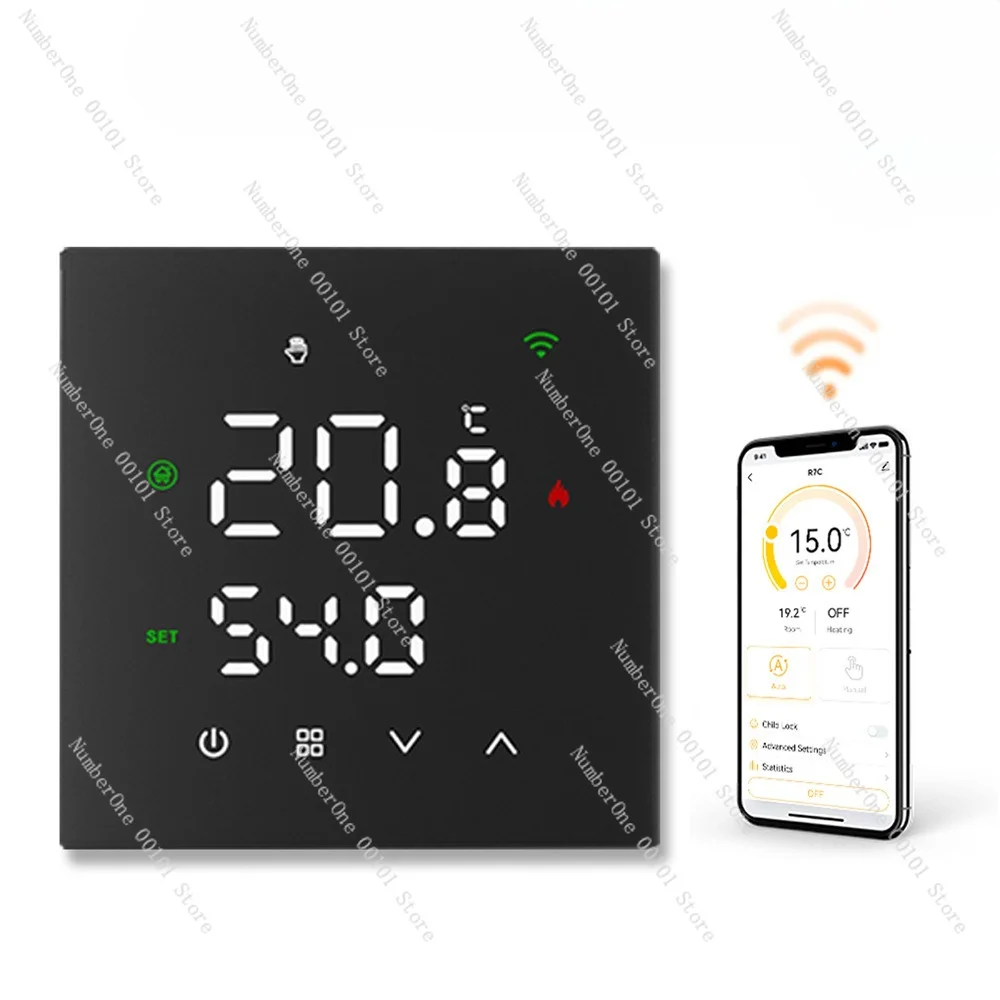 Russian-specific matte frosted wi-fi smart underfloor heating thermostat for electric, water, and gas boilers - russian app