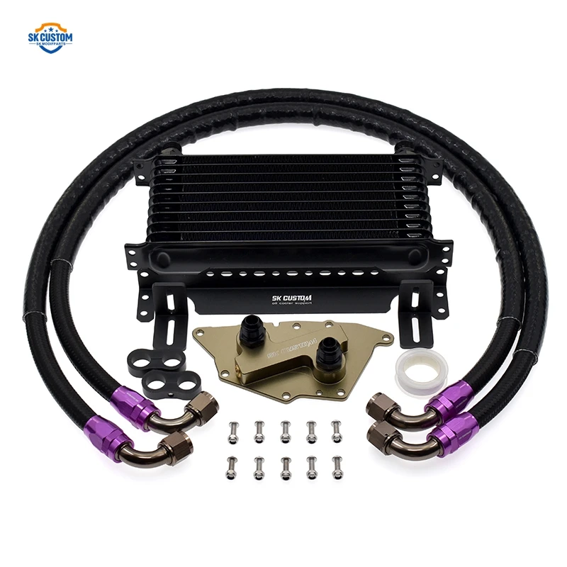 SK Custom 10-Row Oil Cooler Kit for BMW Mini B36 B38 B46 B48 Engine with AN10 Adapter Hose Kit