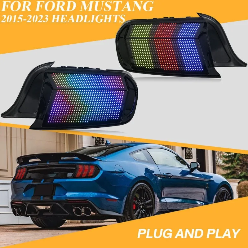 RGB Full Color Changing LED Tail Lights For Ford Mustang S550 2015-2023 Dynamic Sequential Turn Signal Rear Lamp Assembly
