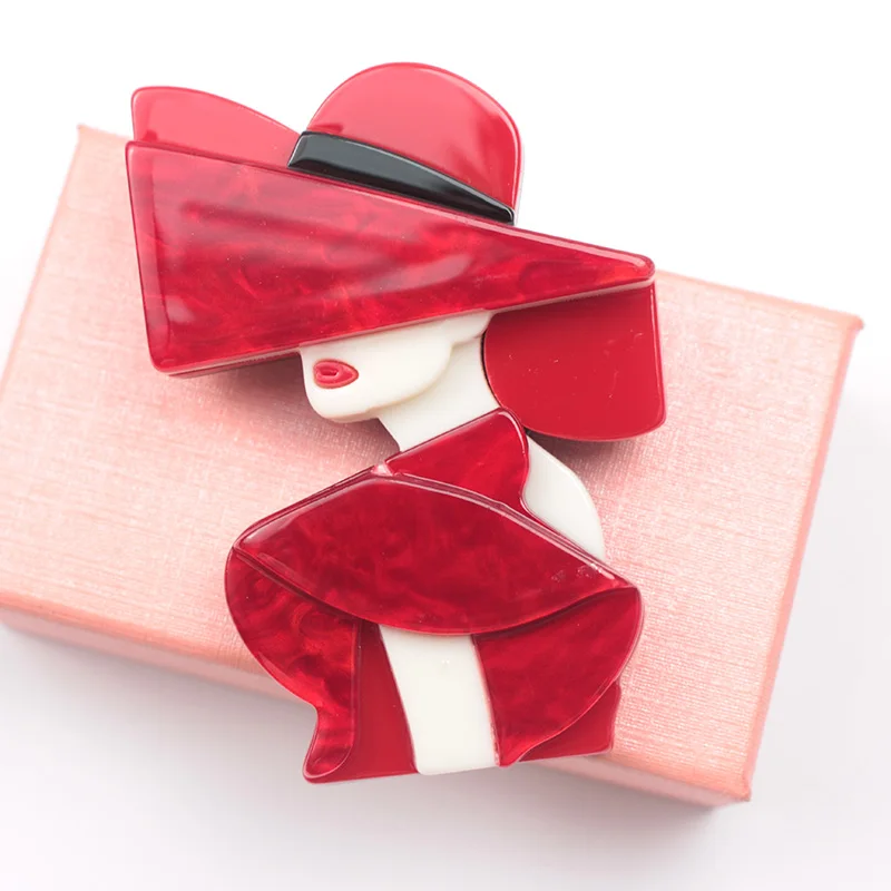handmade fashion accessories acrylic cartoon women portrait brooches popular clothing bag accessories
