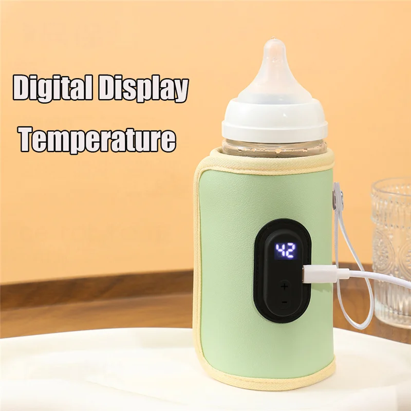 เครื่องอุ่นขวดนมแบบพกพาสําหรับนมแม่จอแสดงผลอุณหภูมิอัจฉริยะขวดนมเครื่องทําความร้อน USB PU กระเป๋าความร้อนสําหรับรถเข็นเด็กเดินทาง