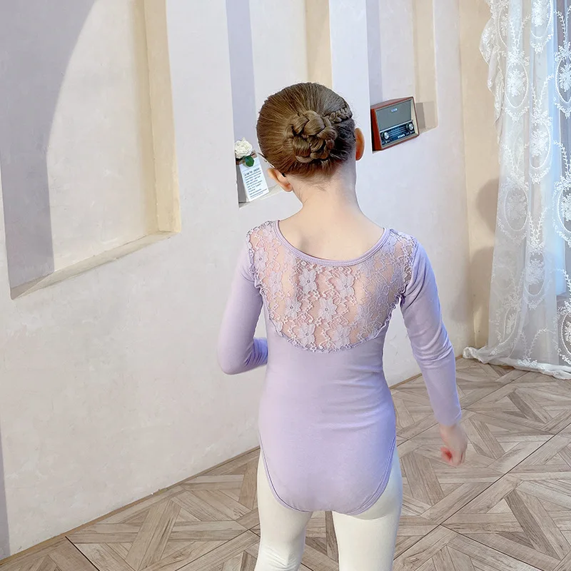 Crianças meninas ginástica collant bailarina dancewear traje de manga comprida rendas volta dança ballet roupas desempenho das crianças