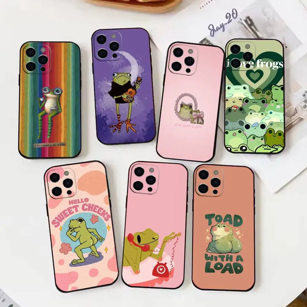 

The Frog Cute Phone Case For iPhone17,16,15,14,13,12,11 Plus,Pro Max Soft Black Cover