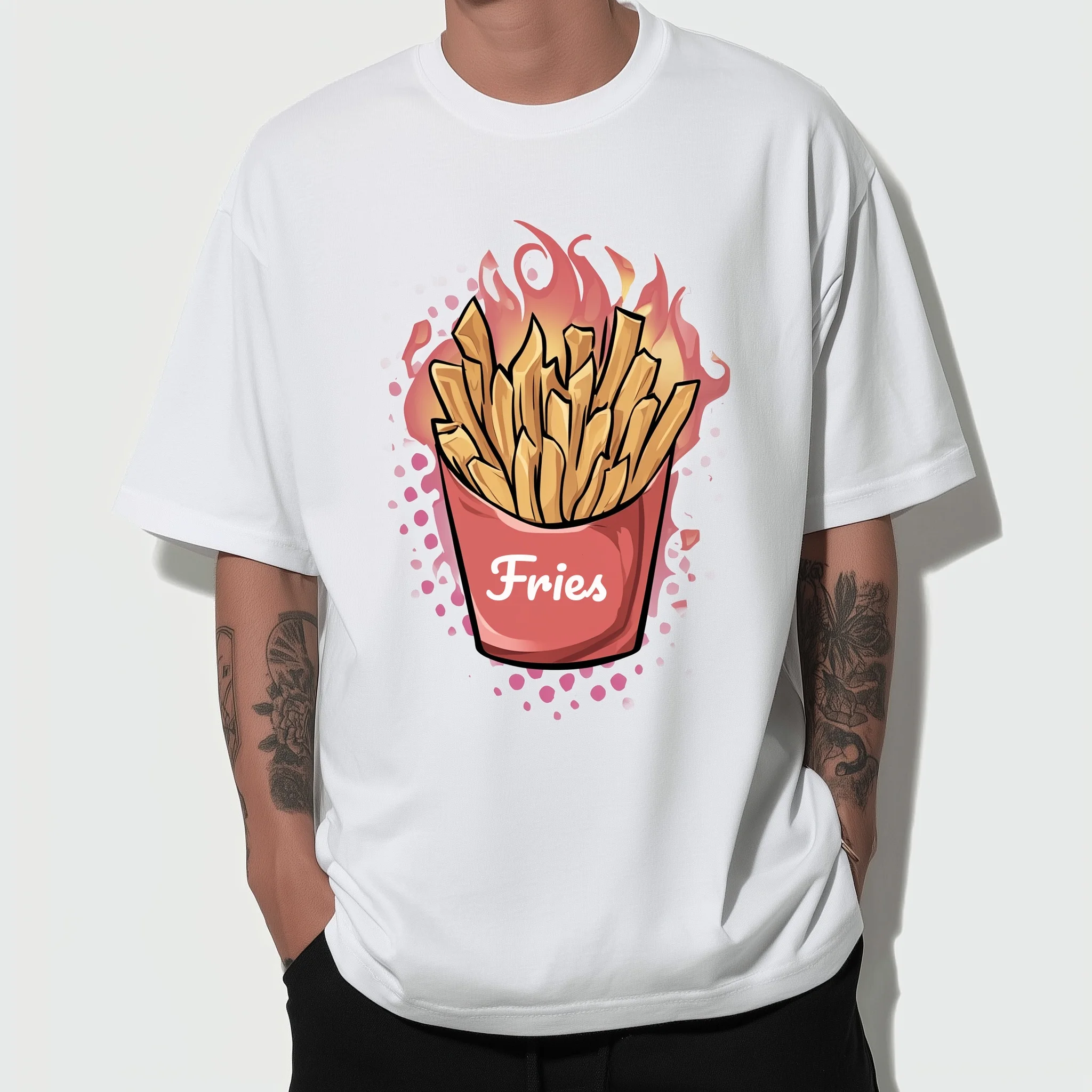 

Teevo Casual T-Shirt with Fries and Flames Print for Daily Wear
