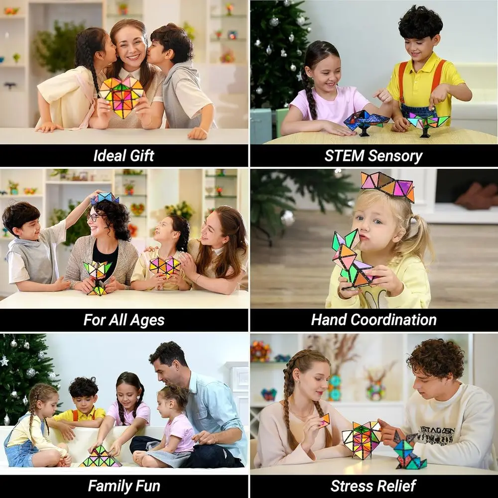 변형 가능한 3D 자석 피라미드 퍼즐 - 1 큐브, 10억 가지 모양, 14개 부품, 243개 자석, 어린이를 위한 STEM 선물