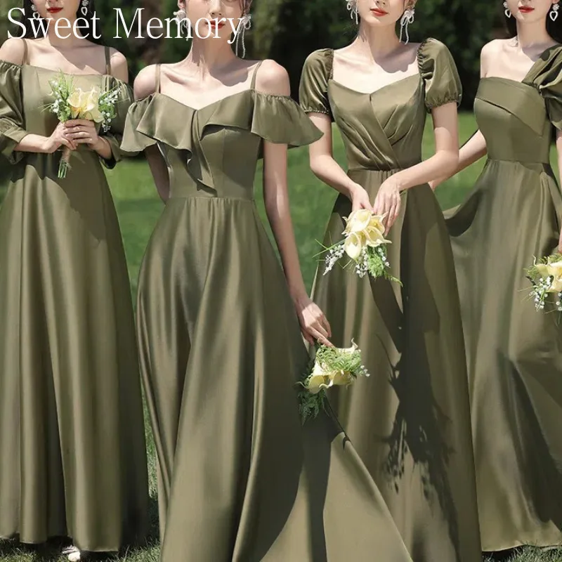 

Customized J100 Satin Green Bridesmaid Dress For Prom Dress Lady Girl Women Sexy Robe Gradaution Female Performance Gown