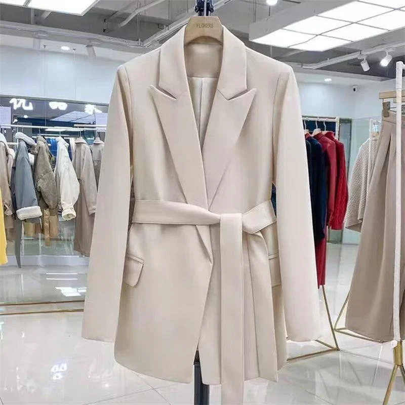 Professional Suit Jacket Women Spring Autumn 2026 Tied Blazer Coat Light Luxury Korean Outwear Retro Long Overwear Female Tops