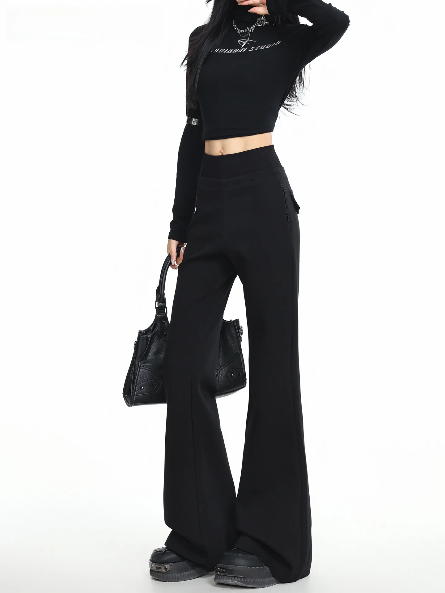 High Waist Fce Lined Flared Casual Pants Women's Yoga Pants Lazy Dra Design Winter New Sle La Chapelle Commute Sle