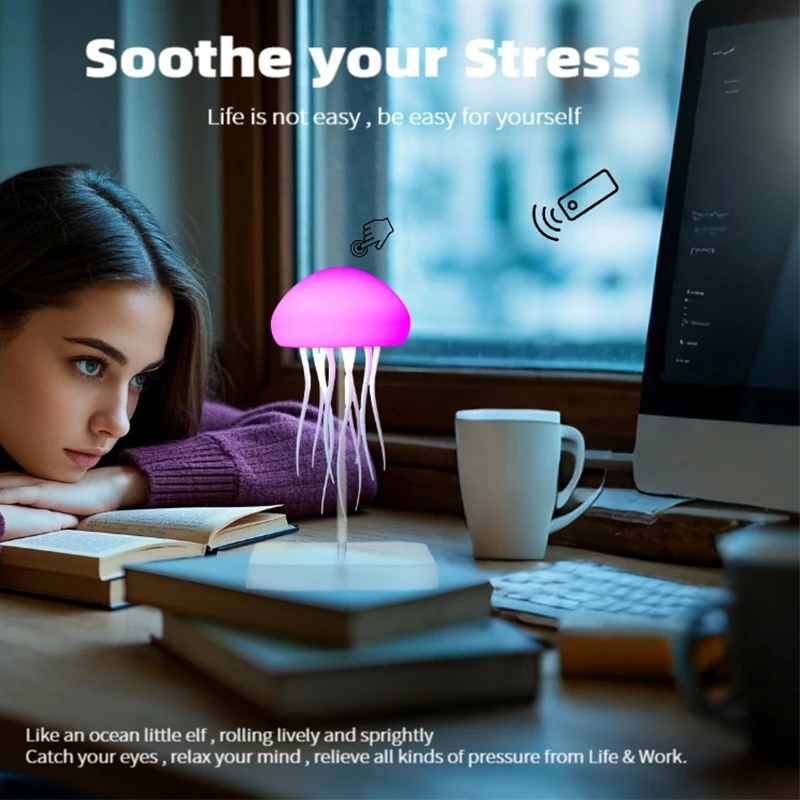 3D Jellyfish Night Light Creative Remote Control Light Flexible Tentacles Type-C Charging Bedside Lamp for Holiday Children Gift