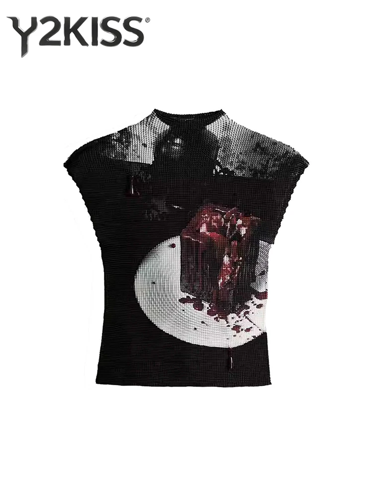 Summer Women Shorts Sleeve Gothic Crop Top Japanese Y2k Dark Academia 2000s Gyaru T-Shirt Tide Punk Tee Goth Harajuku Top Design