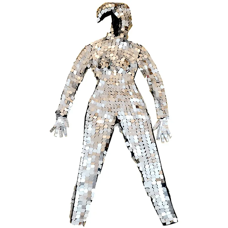 Silver Mirror Man Costume Laser Dance Costumes Men Commercial Performance Nightclub Sequin Lens Jumpsuit Party Clothing Women