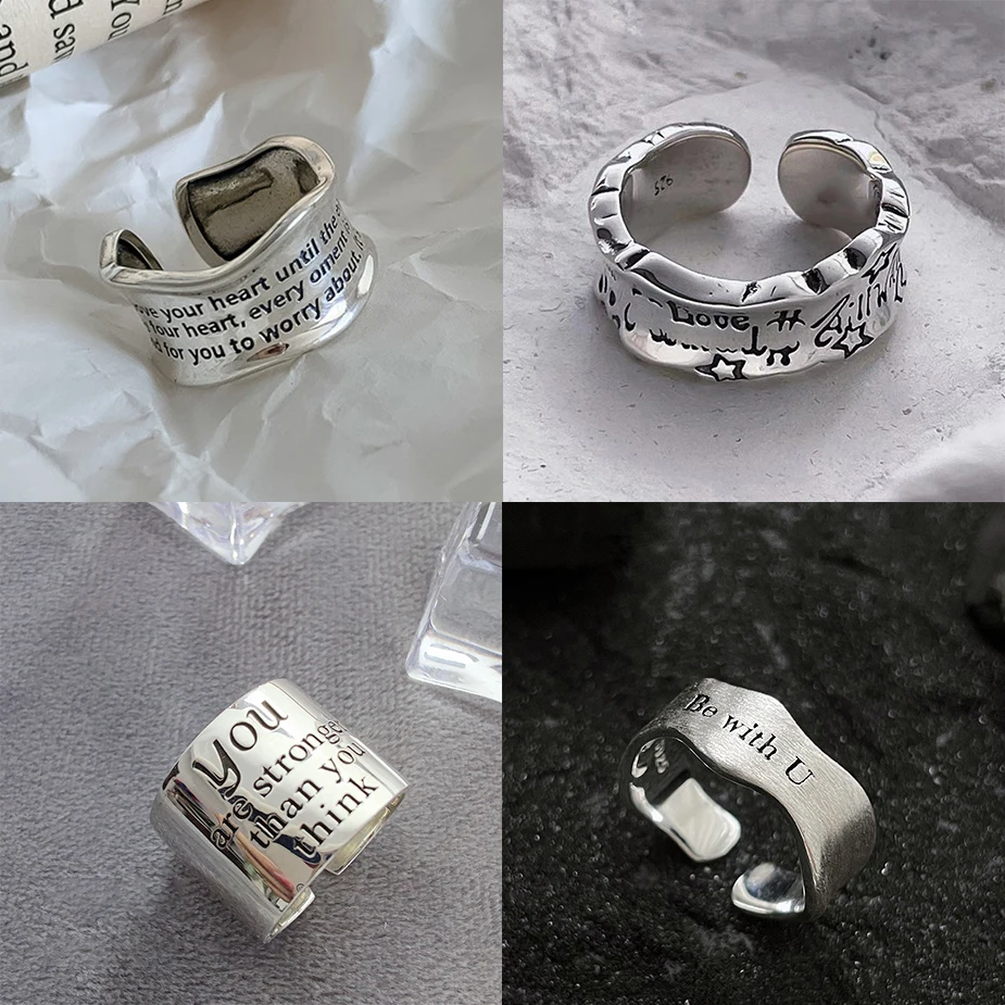 New Fashion Silver Color Open Finger Ring Letters Words Wish Wide Punk Stackable For Women Girl Jewelry Gift Dropship