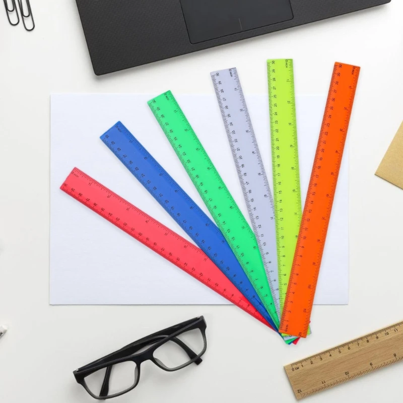 6Pcs 12Inch Clear Rulers Math Measuring Tool for Student Teacher Drawing Drafting,