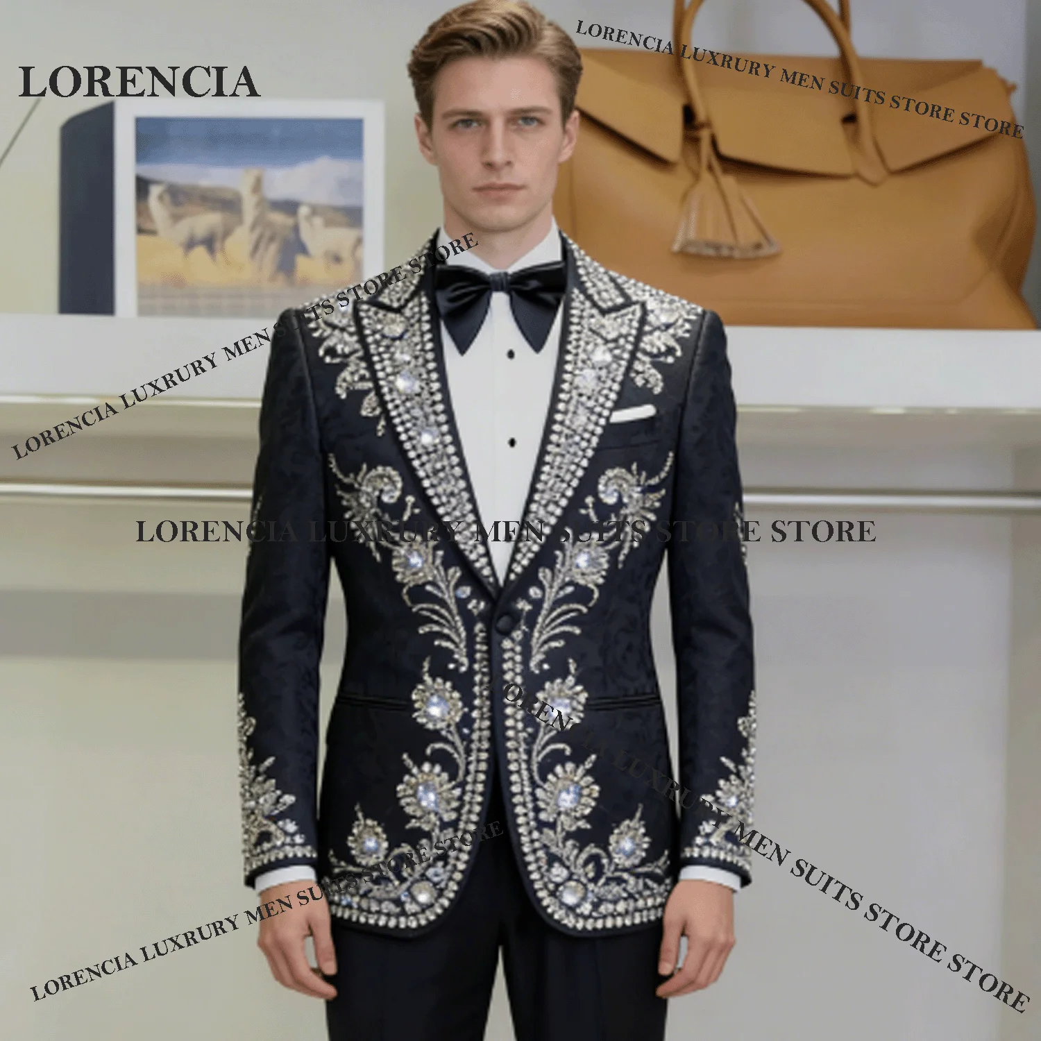 Costume Jacquard pour homme, idéal pour mariage, bal de promo, avec sequins et paillettes, blazer pe