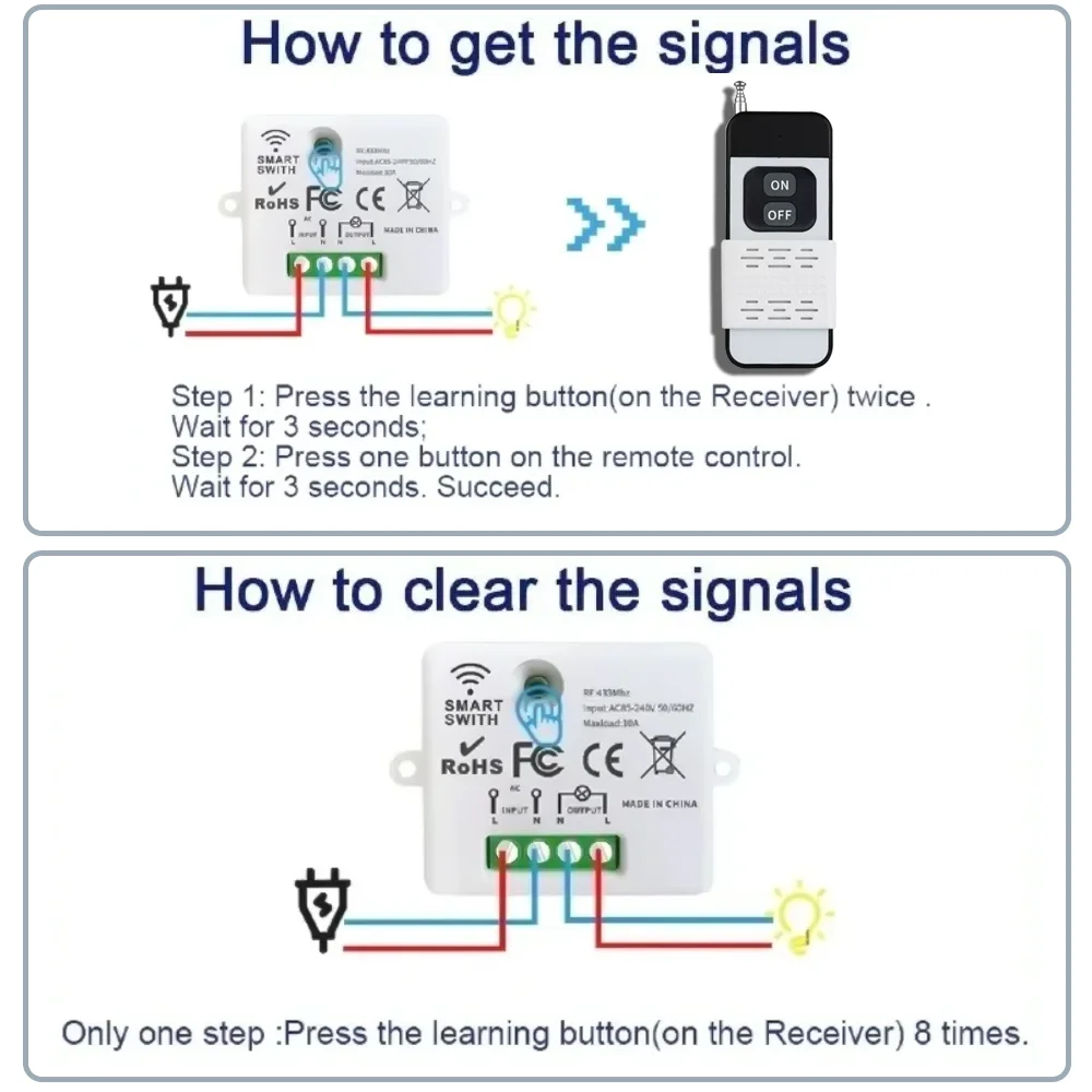 RF 433Mhz لاسلكي للتحكم عن بعد التبديل AC85V-240V وحدة التتابع وجهاز إرسال 1000 متر لمصباح القفل الكهرومغناطيسي LED