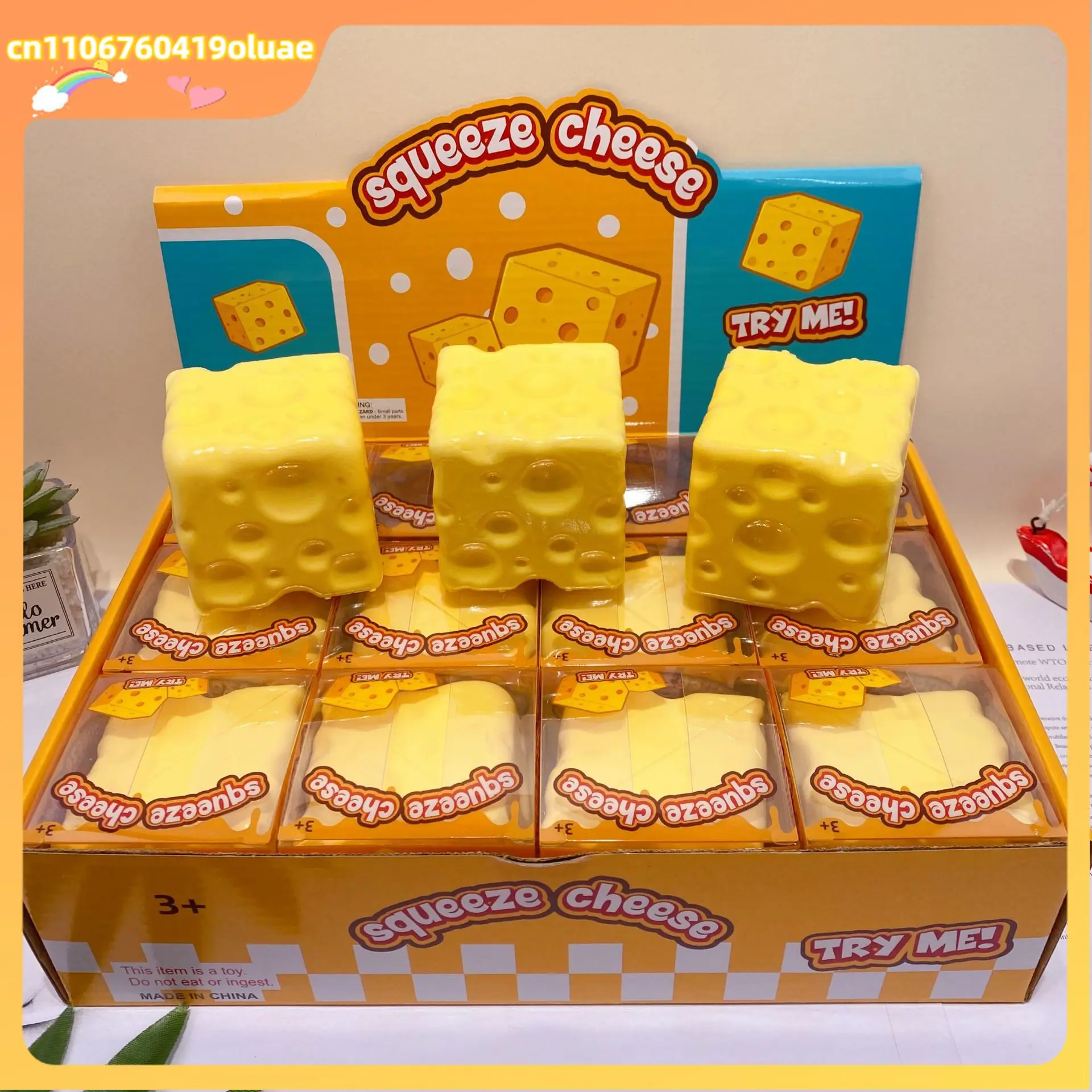 12pcs-full-case-7cm-cheese-cube-squishy-toy-slow-rising-stress-relief-decompression-fidget-blind-box-for-adults-wholesale