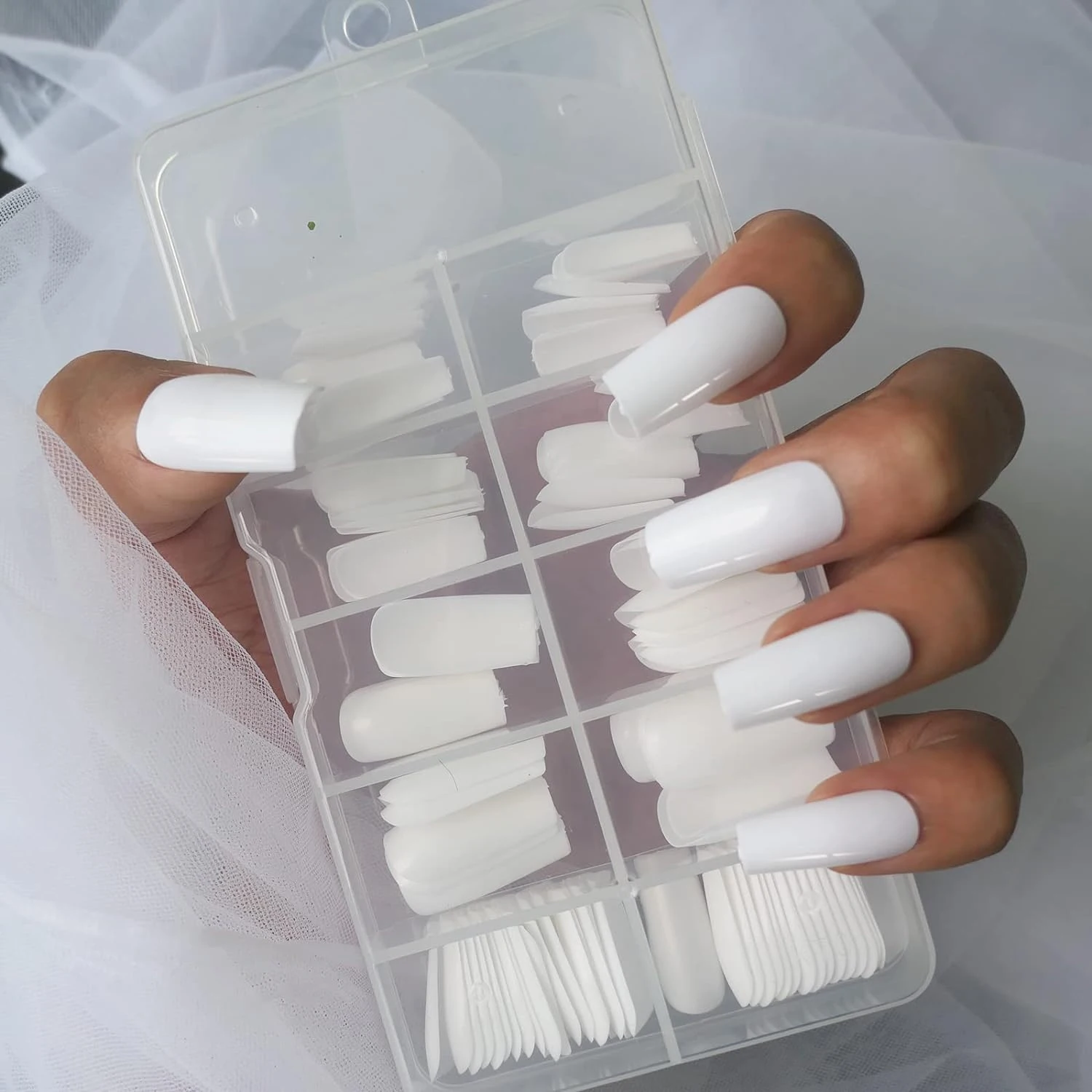 120Pcs Square Press on Nails Medium Long Ballerina Fake Nail Full Cover Artificial White False Nails Tips Acrylic Colored Nail