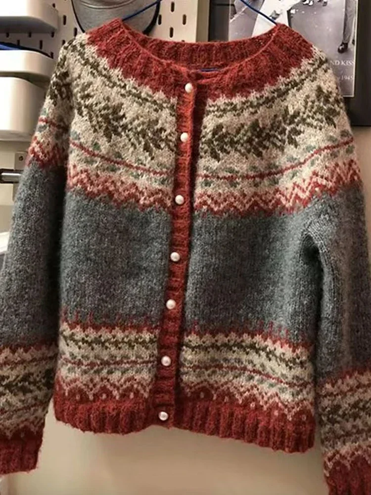 Pullover a righe verdi casual a maniche lunghe lavorato a maglia vintage da donna 2025 moda invernale girocollo da donna maglione femminile allentato