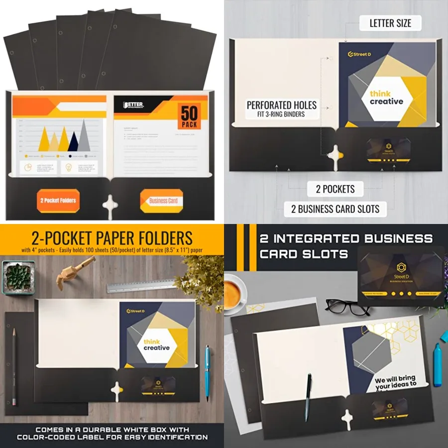 

Лучшие офисные товары, две карманные папки-портфели, 50 упаковок, черные бумажные папки размером с буквами для организации документов в офисах