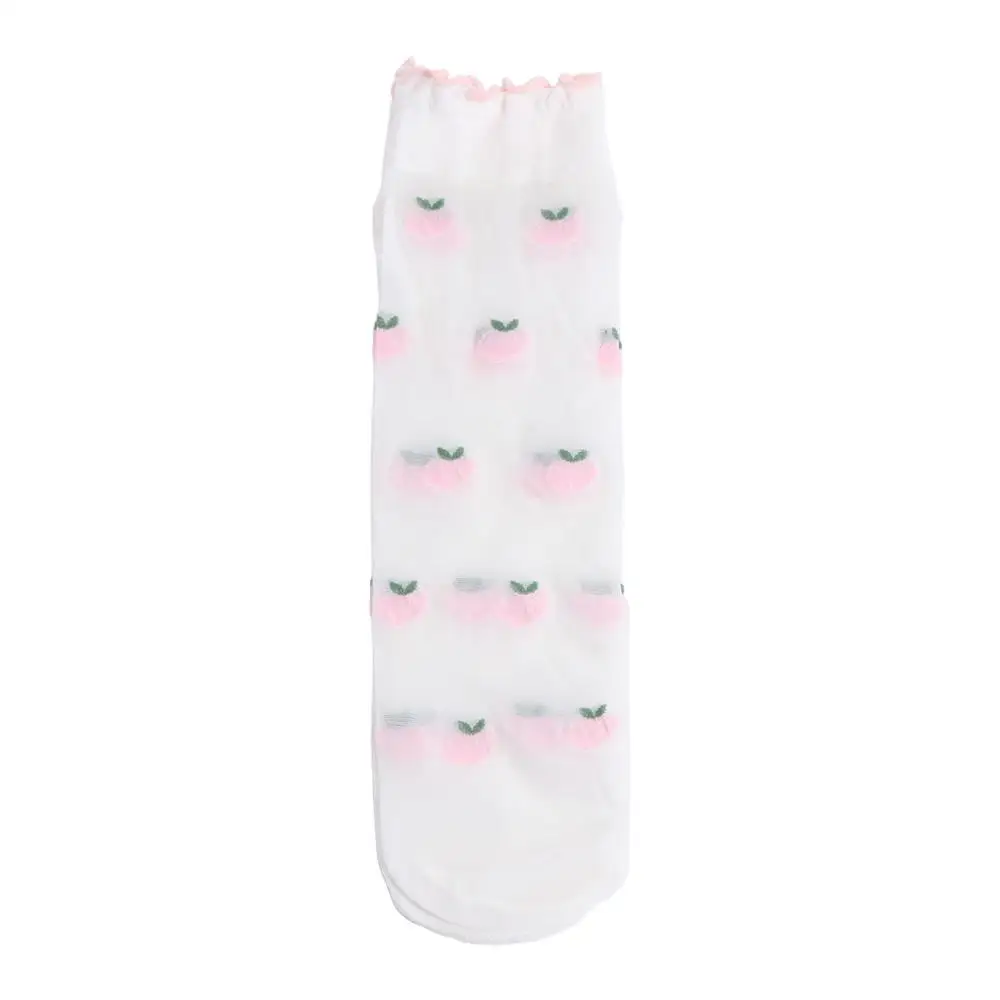 

Peach Strawberry Glass Silk Ruffle Socks Cherry Avocado Transparent Flower Ruffle Socks Korean Ultra Thin