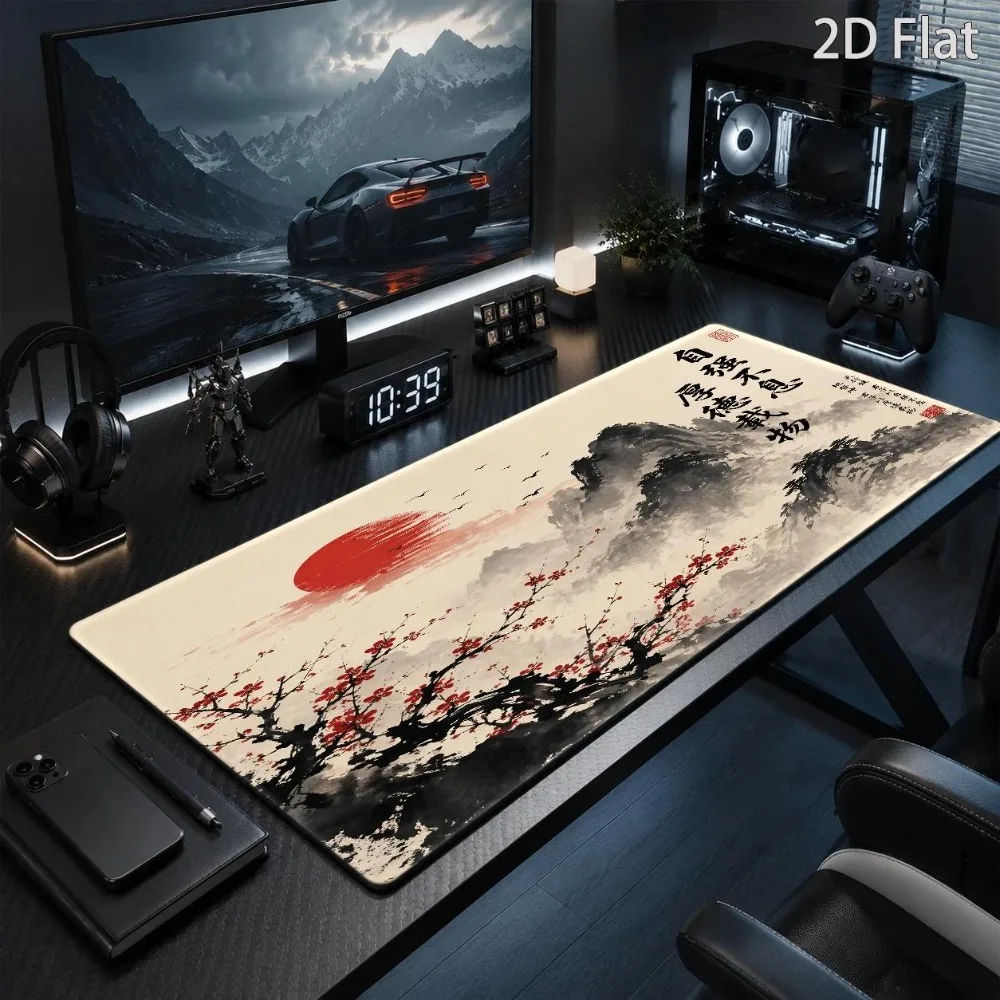 Large-sized mouse pad featuring Chinese ink-wash landscape paintings, with a motivational mousepad profissional
