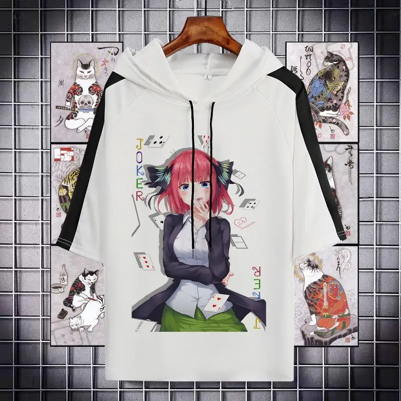 Pakaian Pengantin Hanayome Berujung Lima Nakano Miku Yotsuba Kaus Lengan Pendek Uniseks Merchandise Anime Setengah Lengan Berkerudung