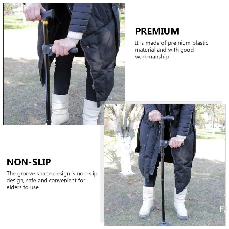 [YU]Anti-Skid Walking Stick Handle Black Plastic Crutch Grip Humanized Comfortable Cane Handle Replacement Fits For 22mm Stick