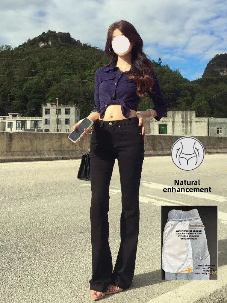 

Американские джинсы-клеш с низкой талией для женщин, осенне-зимние, эластичные, облегающие, с эффектом увеличения ягодиц, удлиняющие ноги, универсальные