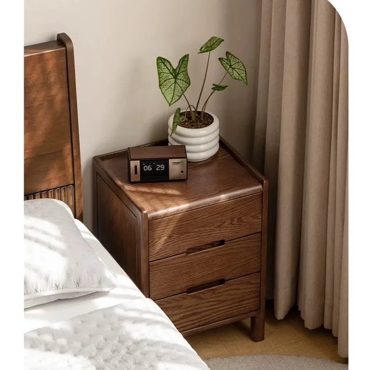 Solid wood bedside table, Nordic bedroom storage cabinet, modern simplicity, oak three draws