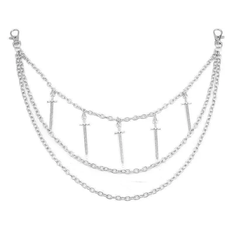 Pant Chain Gothic Sword Waist Chain Pant Chain Multi Layer Metal Chain Sword Pendant Body Chain For Jeans Punk Y2K Hip Hop Stree