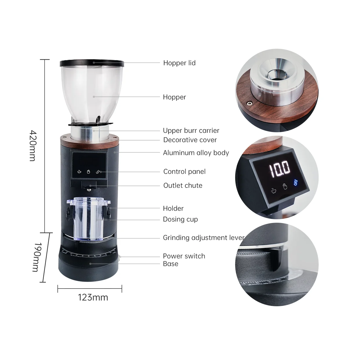 家庭用およびカフェ用の2つの豆ホッパー付き電動コーヒーミルD - Coffee Grinder Burr Flat のレビューと価格