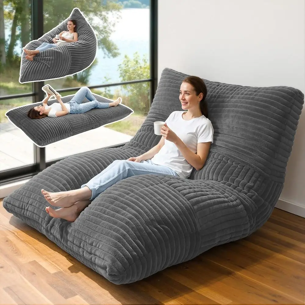 

Oversized Memory Foam Bean Bag Chair - Convertible Bed for Adults & Kids, Washable Grey Cover for Living Spaces