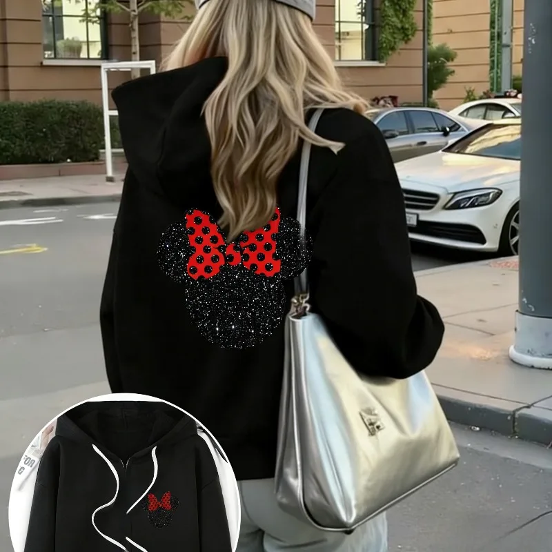 

Новая женская толстовка унисекс с капюшоном на молнии в классическом стиле с принтом Микки Мауса и звездным небом, повседневная уличная толстовка