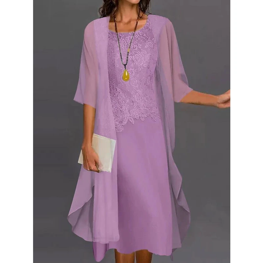 

Cross-Border Spring Summer New Women's Chiffon Color Lace Svel Vest Long Dr Two-Piece Set Faion Cusization