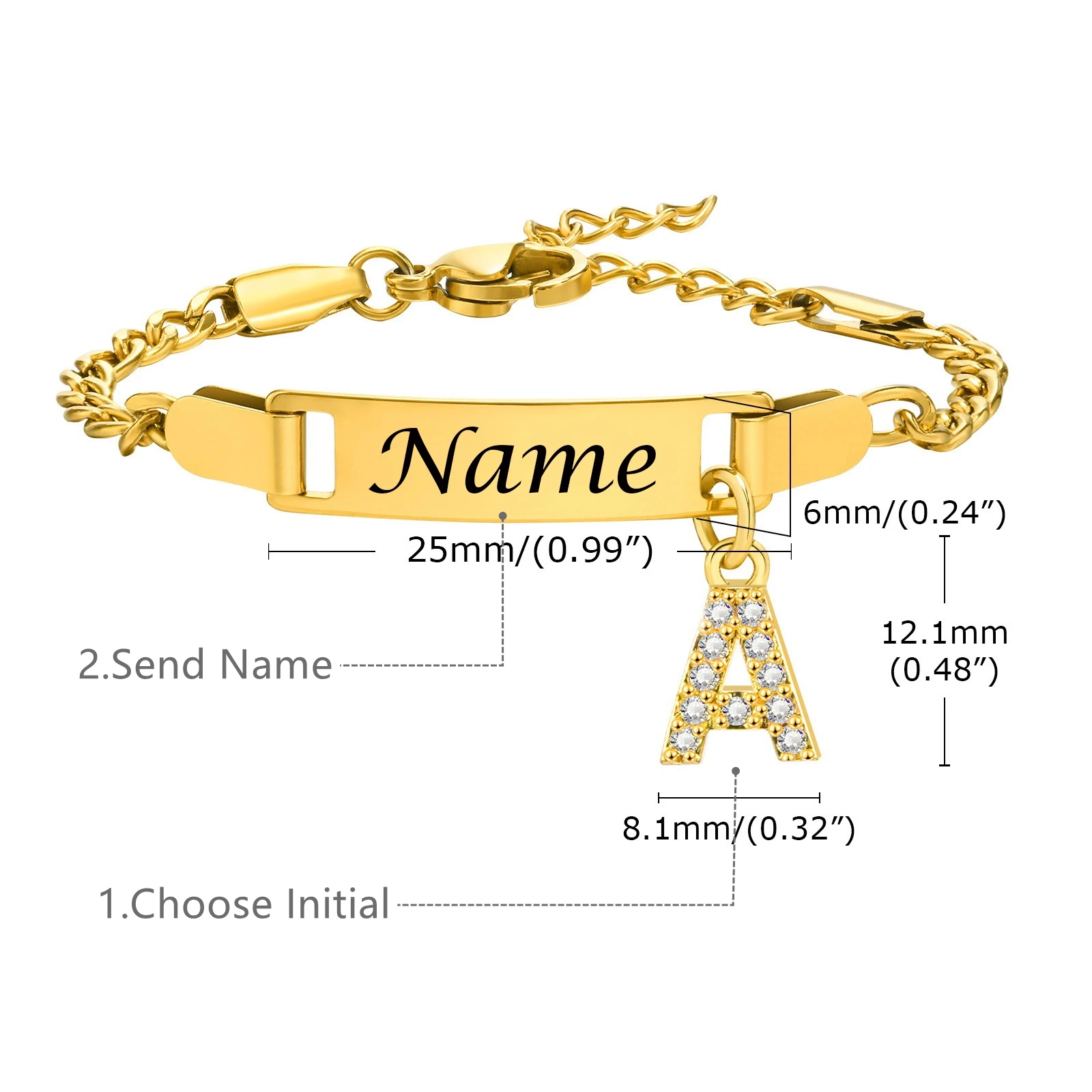 Personalized Initial Letter Charm Bracelet Boy Girls Custom Engrave Stainless Steel Name Bracelet for Baby Newbron Family Gift