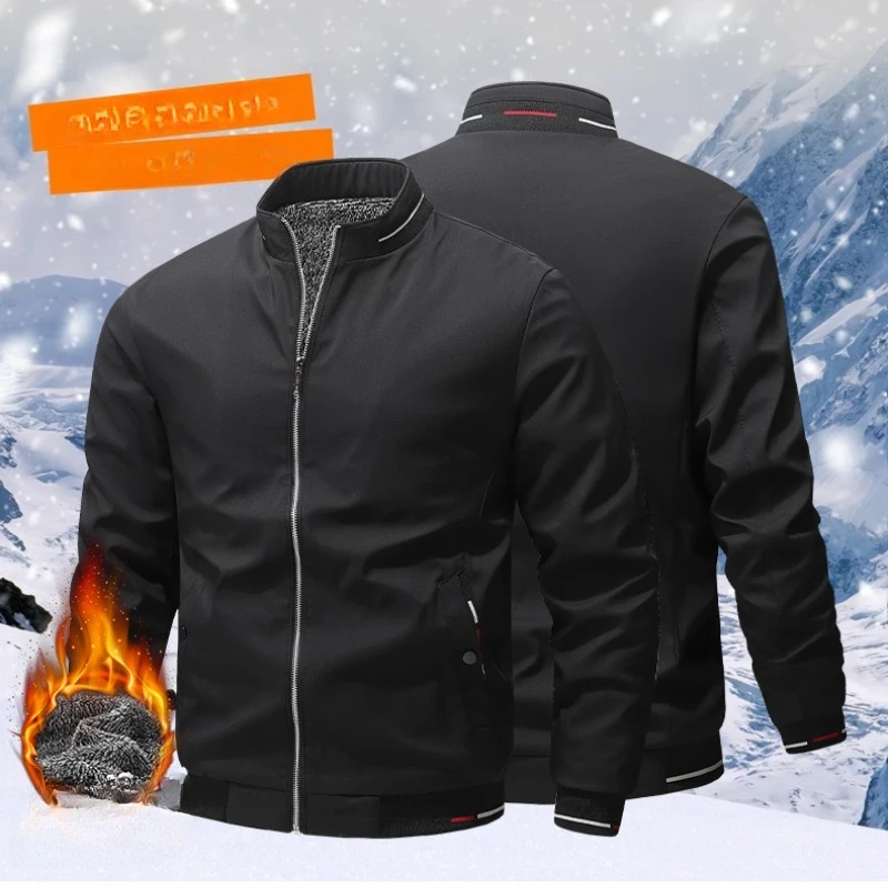 

8XL Fleece-Lined Workwear Jacket Men Autumn Winter Thick Warm Business Stand-Up Collar Bomber Jackets for Men Smart Casual Coat