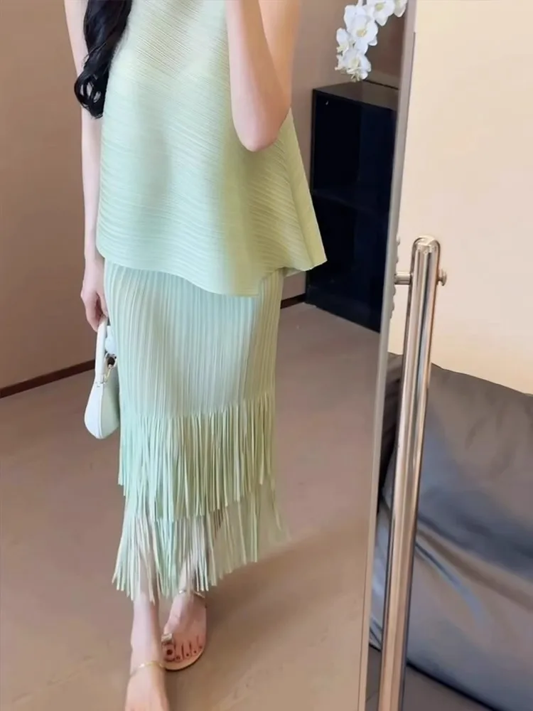 

Simple High Waist Halter Neck Two-Piece Suit for Women Summer 2025 Pure Color Sleeveless Polyester Fiber Long Pants
