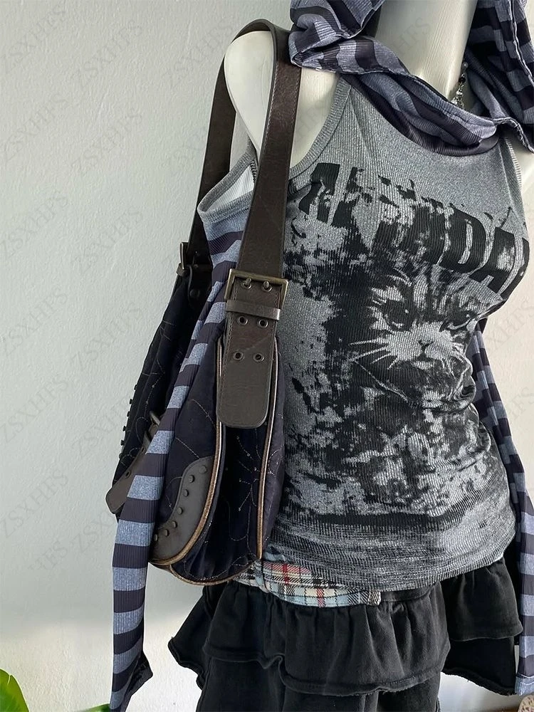 Y2k مثير هود تي شيرت القوطية Sweetwear الخريف ملابس حريمي خمر شريط عاري الكتفين طويلة الأكمام الشرير ثقافة فرعية البلوفرات #4