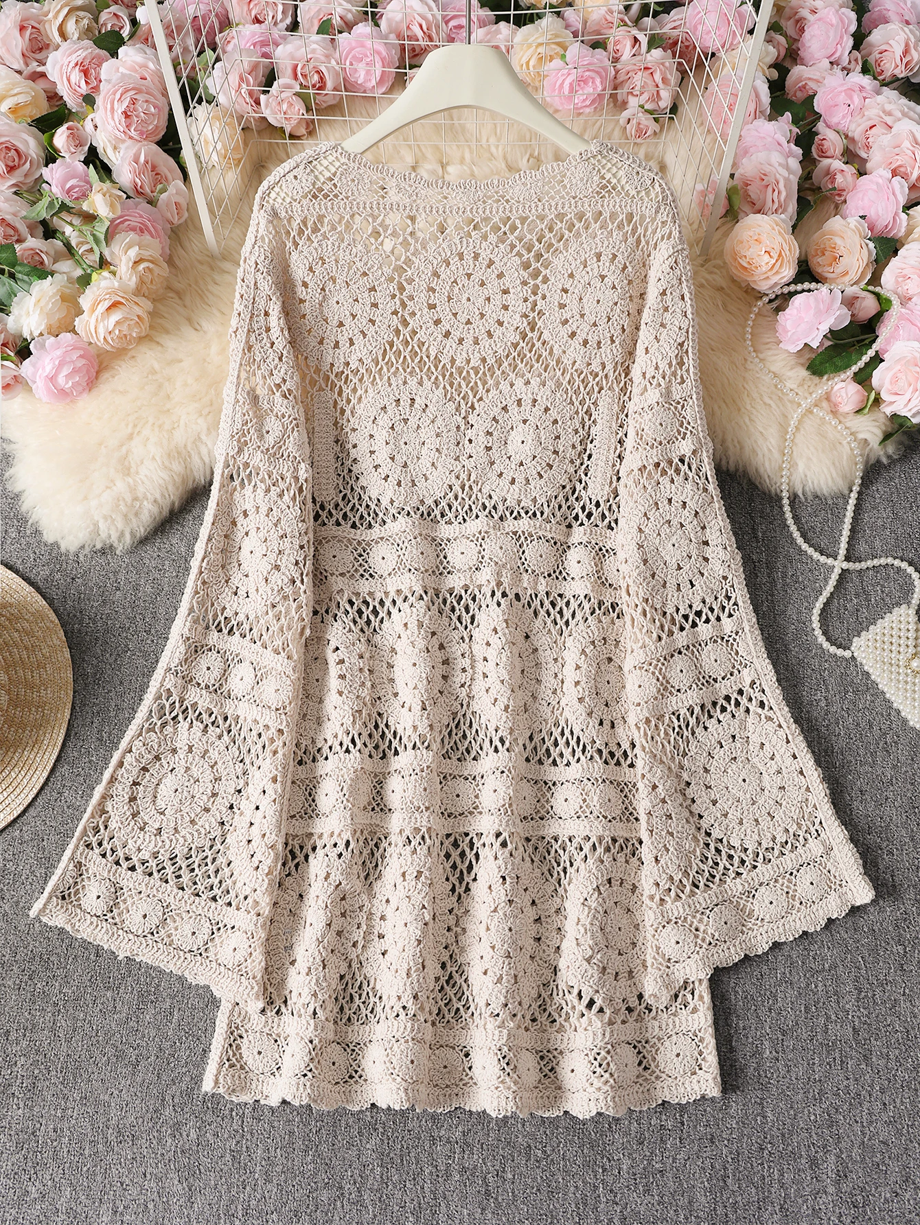 

Women's Spring Summer Knitted round Neck Pullover Short Sleeve Crocheted Fashionable Comfortable Top
