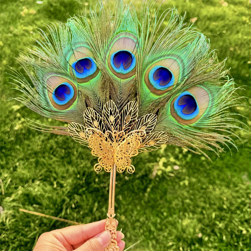 

Peacock Feather Fan 30cm Folding Feathers Fan for Dance Stage Performance Handmade Crafts Home Decoration Props
