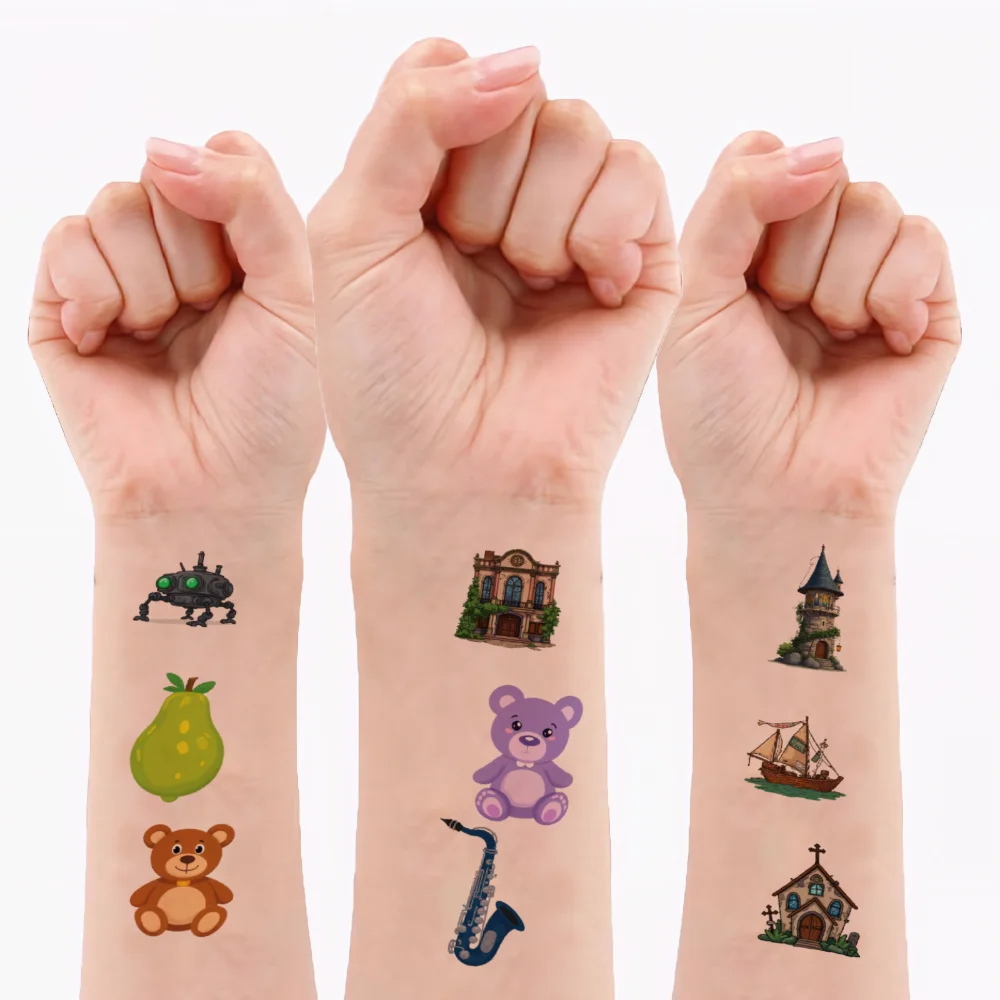

54pcs Temporary Tattoo Cartoon Robot Airplane Watermelon For Children Shoulders Cheeks