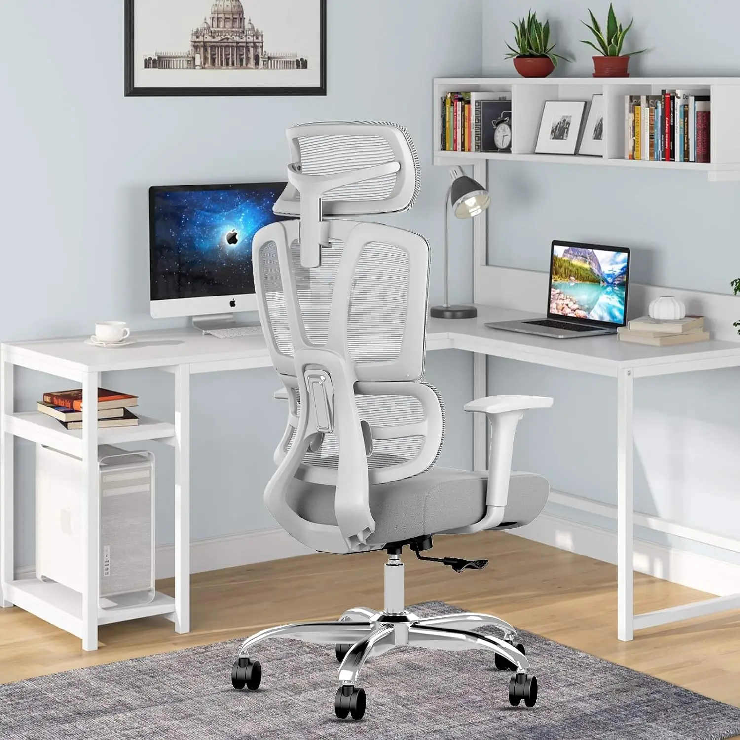 Ergonomic Office Chair, Office Chair with Adjustable Headrest & Armrests, Mesh Backrest Desk Chair with Lumbar Support,