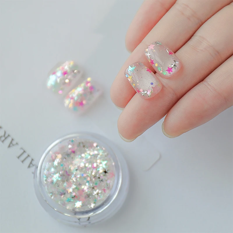 1Box Nail Charms Cute Star Shape Colour Holographic Laser Nail Glitter For Nail Art Decoration Accessories for Grils Supplies