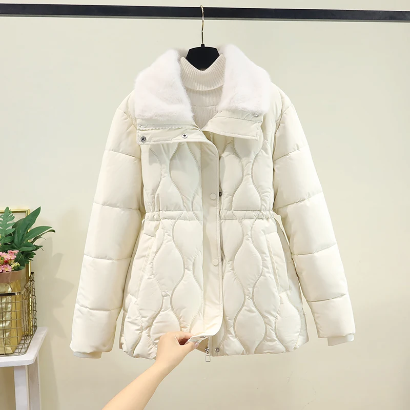 

Женское зимнее хлопковое куртовое пальто средней длины с застежкой на талии, новинка 2025 года, модный тренд, маленький размер