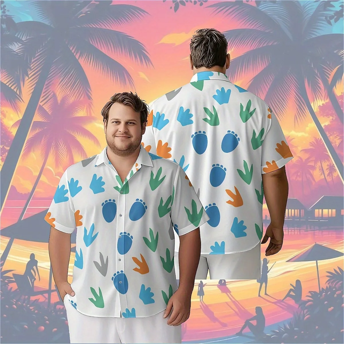 Men's Plus Size Hawaiian Shirts Dinosaur Footprint Print pattern,Premium Comfort Youth Clothes,Streetwear Y2K Tops