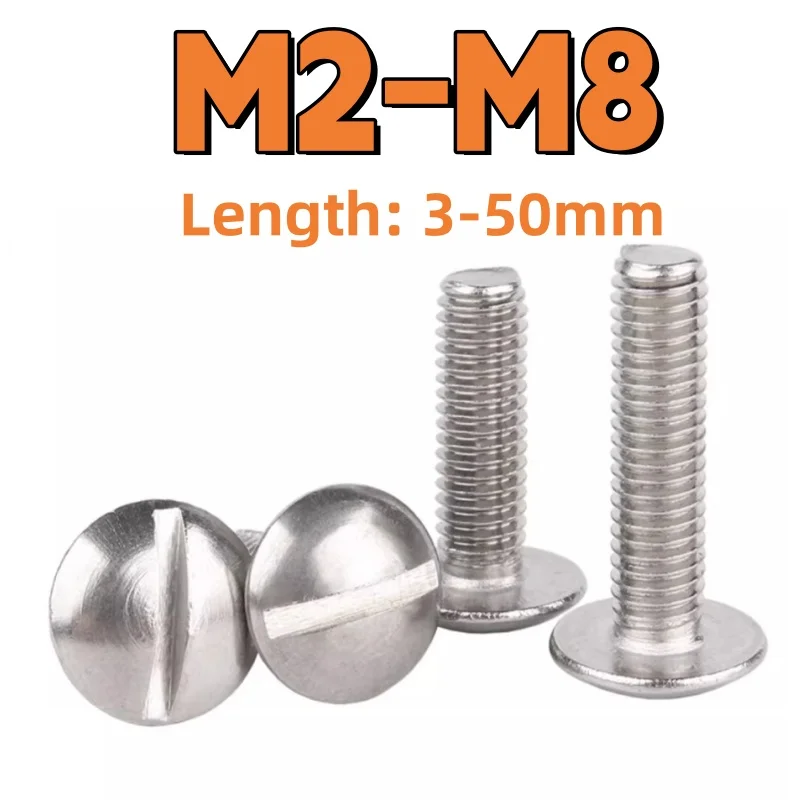 Slotted Pan Head Round Head Screw Bolt M2M2.5M3M4M5M6M8 304 Stainless Steel Half Round Cup Mushroom Head Screw Switch Bolts