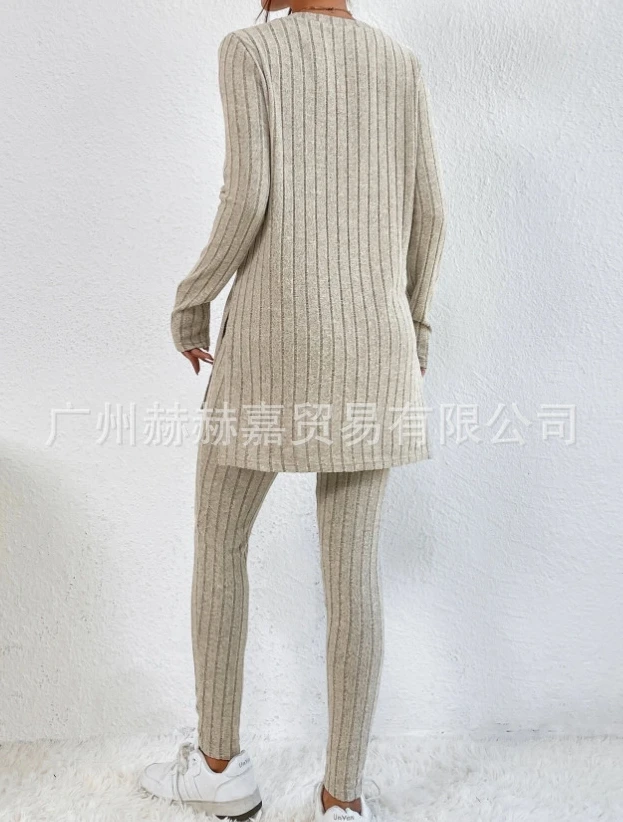 Womens Two Piece Sets Outfit Knitted Long Sleeved Sweater Pants Slim Fitting Home Outerwear Set 2023 Autumn Spring New Fashion